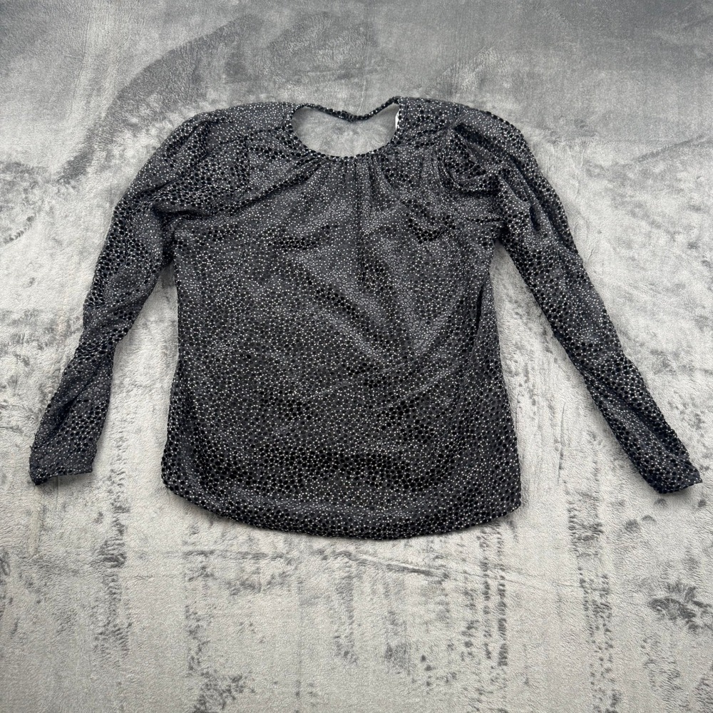 Express Womens Black Velvet Burnout Polka Dot Long Sleeve Blouse Small NEW